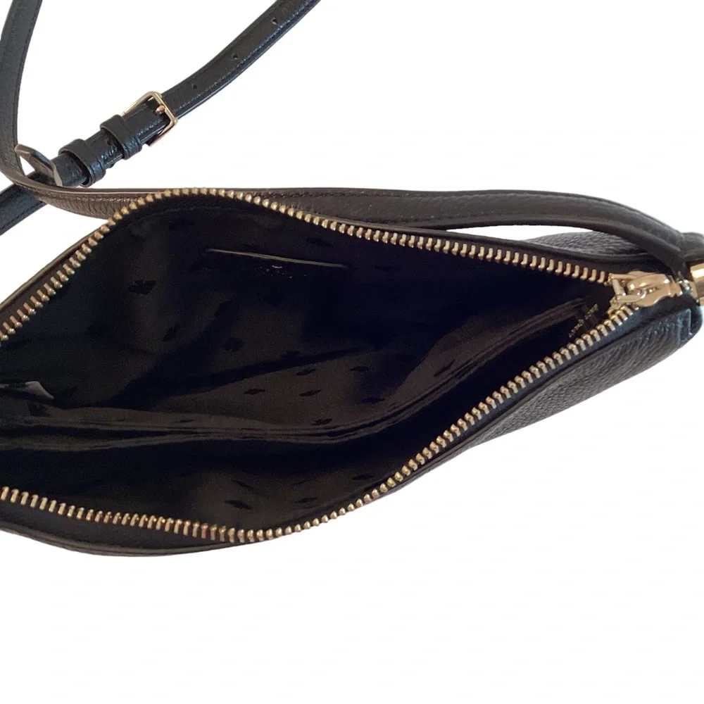 Kate Spade Purse Leila Triple Gusset Crossbody Black Pebbled Leather Medium Bag - Picture 5 of 13
